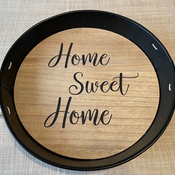 "Home Sweet Home" decorative black serving tray, Boho beaded handles organizer - Picture 1 of 6